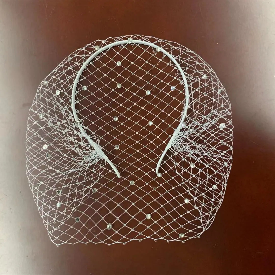 White Headband Veil for Bridal Crystal Birdcage Black Face Net Mask Hair Jewelry Accessories Veils Charming Wedding Fascinators