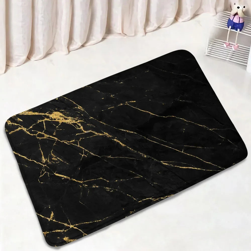 Black Marble Shower Curtain Set White Lines Cracked Pattern Modern Geometric Bathroom Decor Non-slip Rug Bath Mats Toilet Cover home improvement