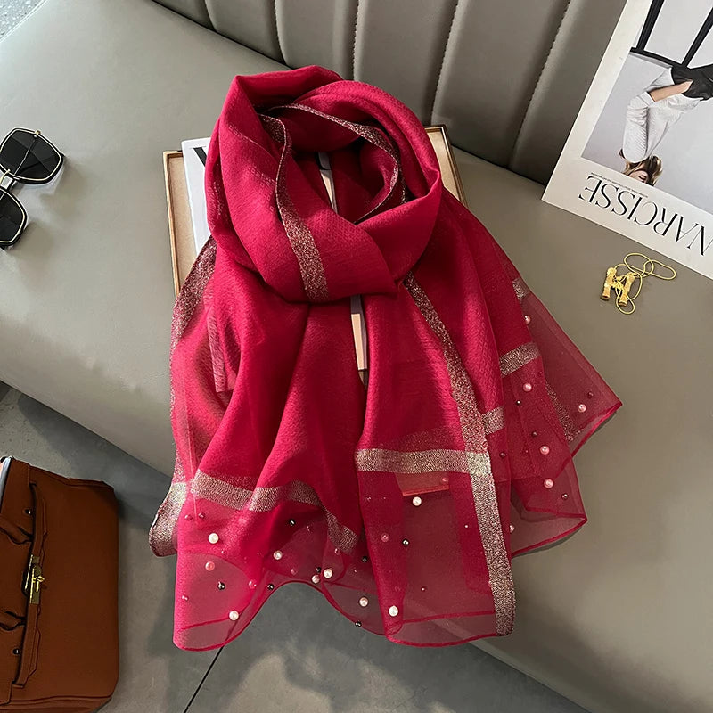 2023 Luxury Brand Women Fashion Scarf Plain Solid Silk Linen Shawls Scarves Summer Lady Bandanas Foulard Hijab