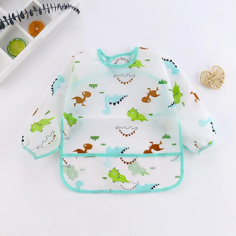 Clearance_Baby Bibs Cartoon Infant Toddler Baby Long Sleeve Waterproof Eating Smock Feeding Bib Art Apron Burp Clothes_Continuou