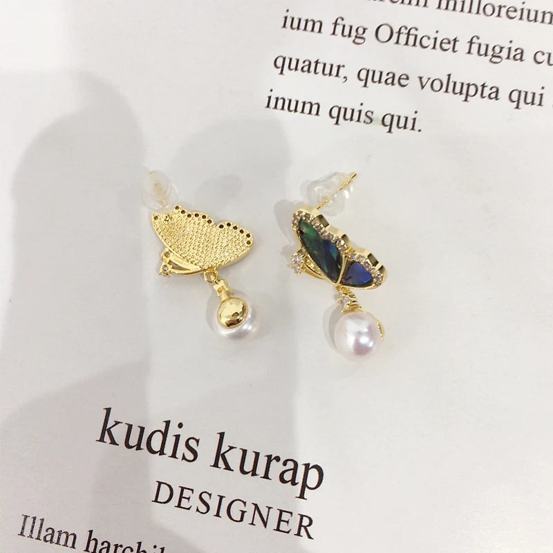 ZHBORUINI 2024 Natural Freshwater Pearl Earrings Colorful Abalone Shells Dynamic Pearls 14K Gold-Plated S925 Pure Silver Needles