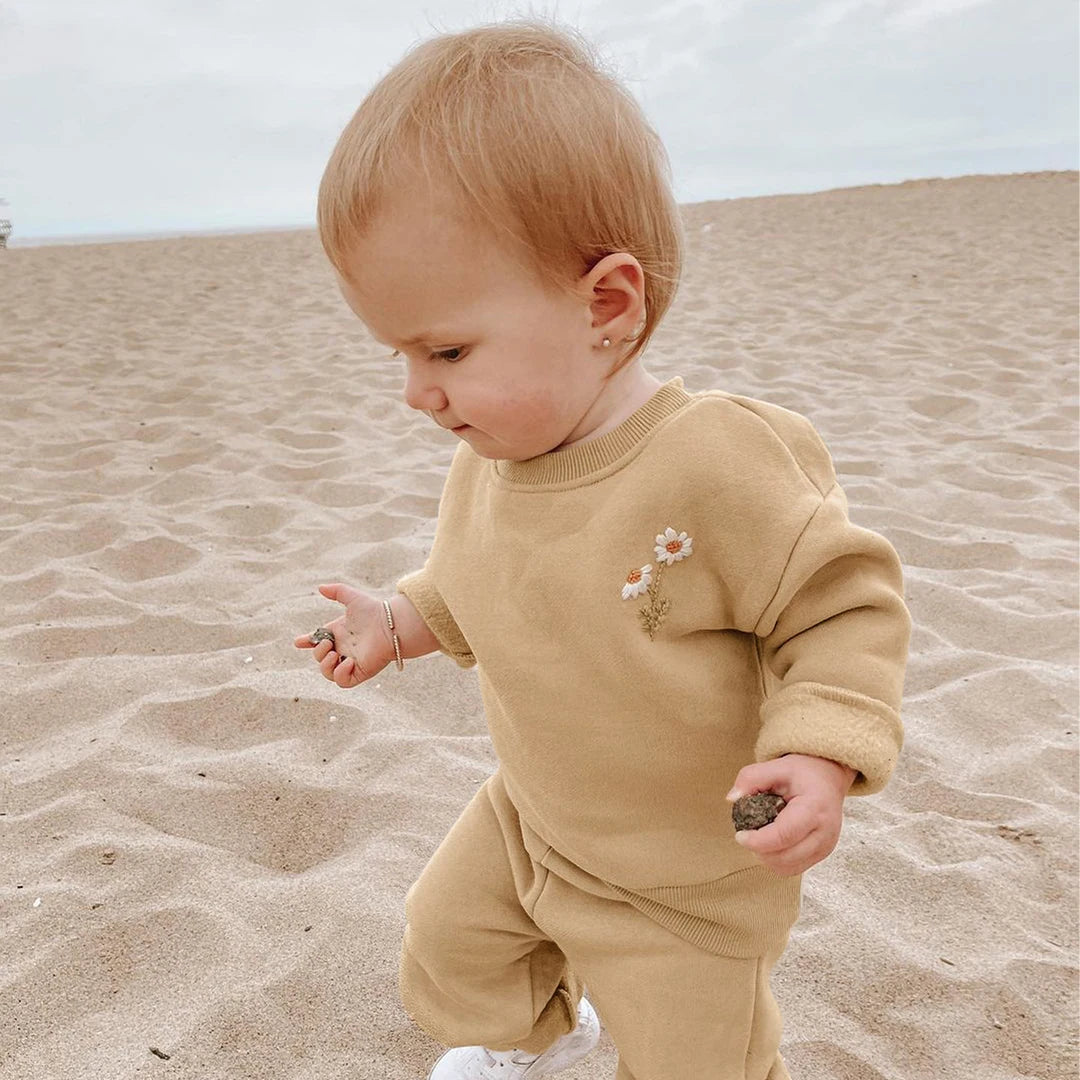Baby Mädchen Kleidung Set Fleece Stickerei Daisy Pullover Sweatshirt + Jogger Hosen Set Mädchen Jungen Trainingsanzug Kleinkind Mädchen Kleidung