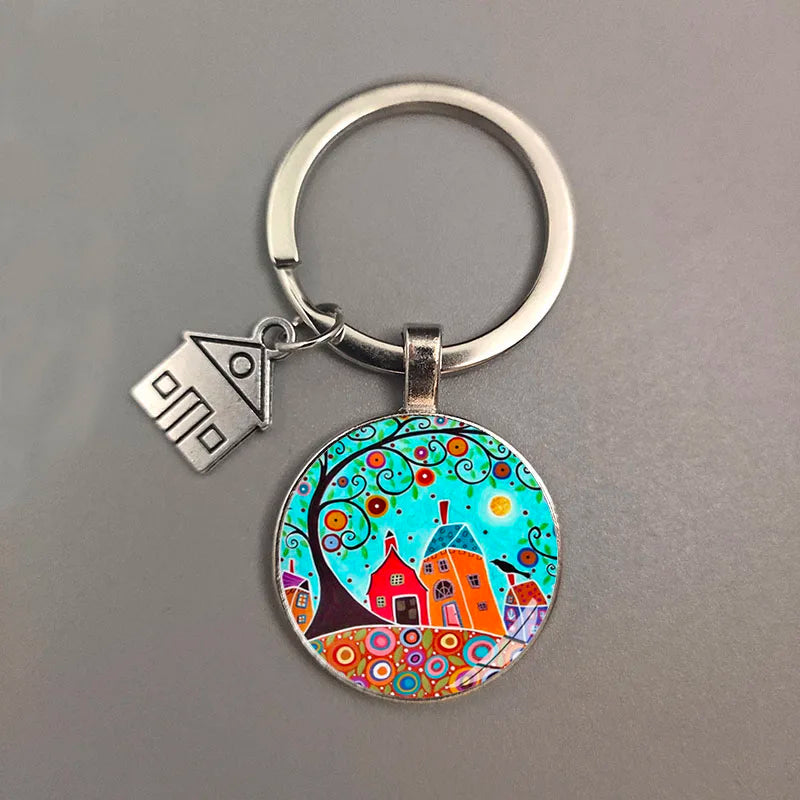 Key To The New House Kechain Beautiful House Under The Starry Sky Key Ring Personality Jewelry Gift Key Holder for New Home