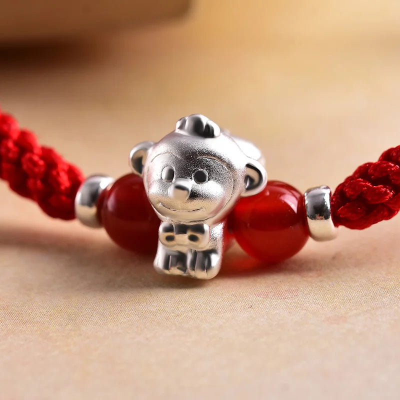 Sterling Silver Red Rope accessories for Women and Men Korean Version of Simple Transfer Bead the Year to the Dog Student Lovers Bracelet