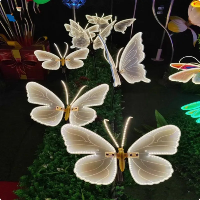 Outdoor Open and Closed LED Luminous Butterfly Christmas Tree hanging ornaments Landscape Lights for Yard Lawn Patio Garden Decoration unique