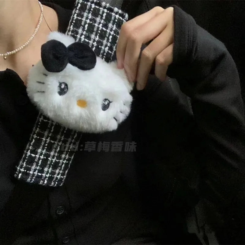 Sanrio Hello Kitty Car Safety Belt Cover Cartoon Kawaii Universal Plush for Women Kids Adults Non-slip Car Interior Accessories
