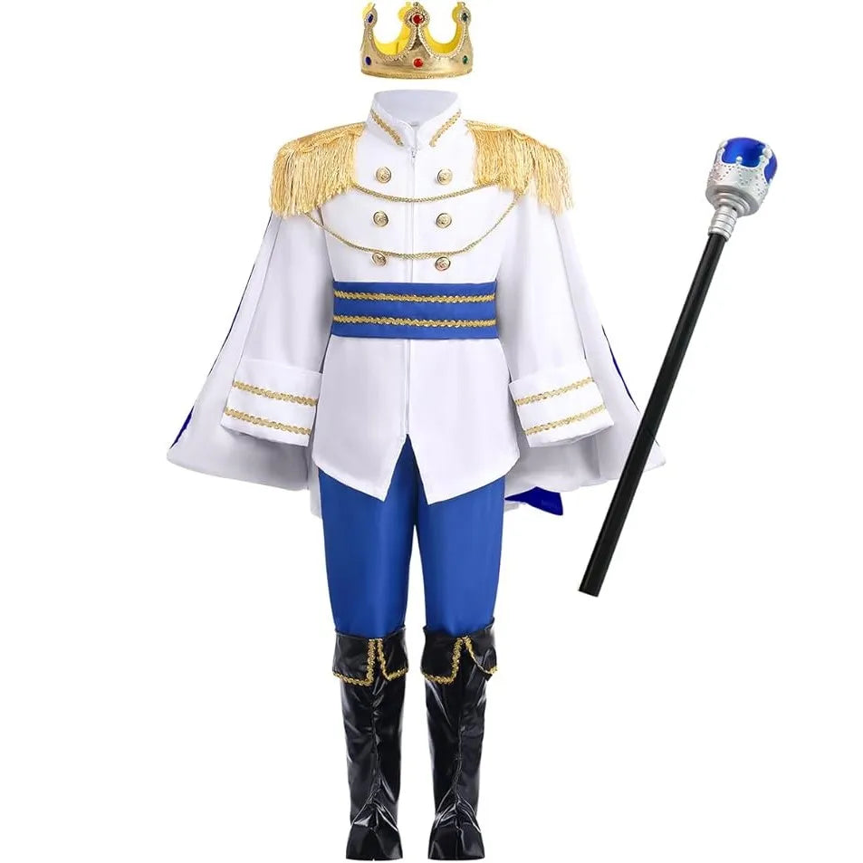 Boys Prince Charming Costume for Toddler Kid Medieval Royal Prince Jacket Pants Crown Dress Up Party Outfit