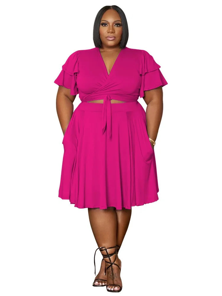 Wmstar 2 Two Piece Women Clothes V Neck Mini Skirts Sets with Pockets New in Summer Matching Outfits Wholesale Dropshipping