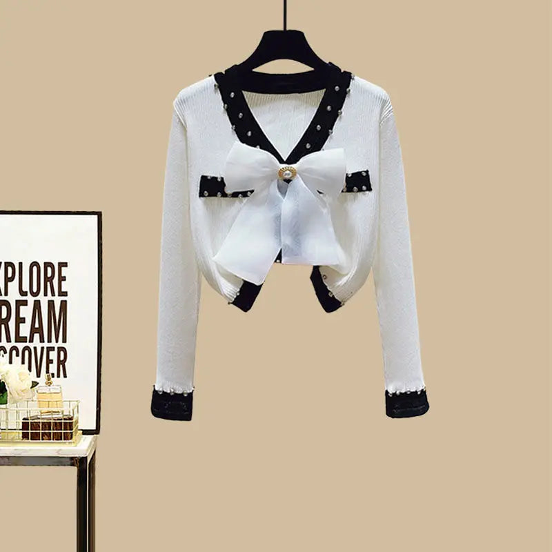 Women's Spring Autumn Single/Outfits 2023 New Skin Covering Slim Fragrant Style Cardigan Waist Wrapped Dress Two Piece Set