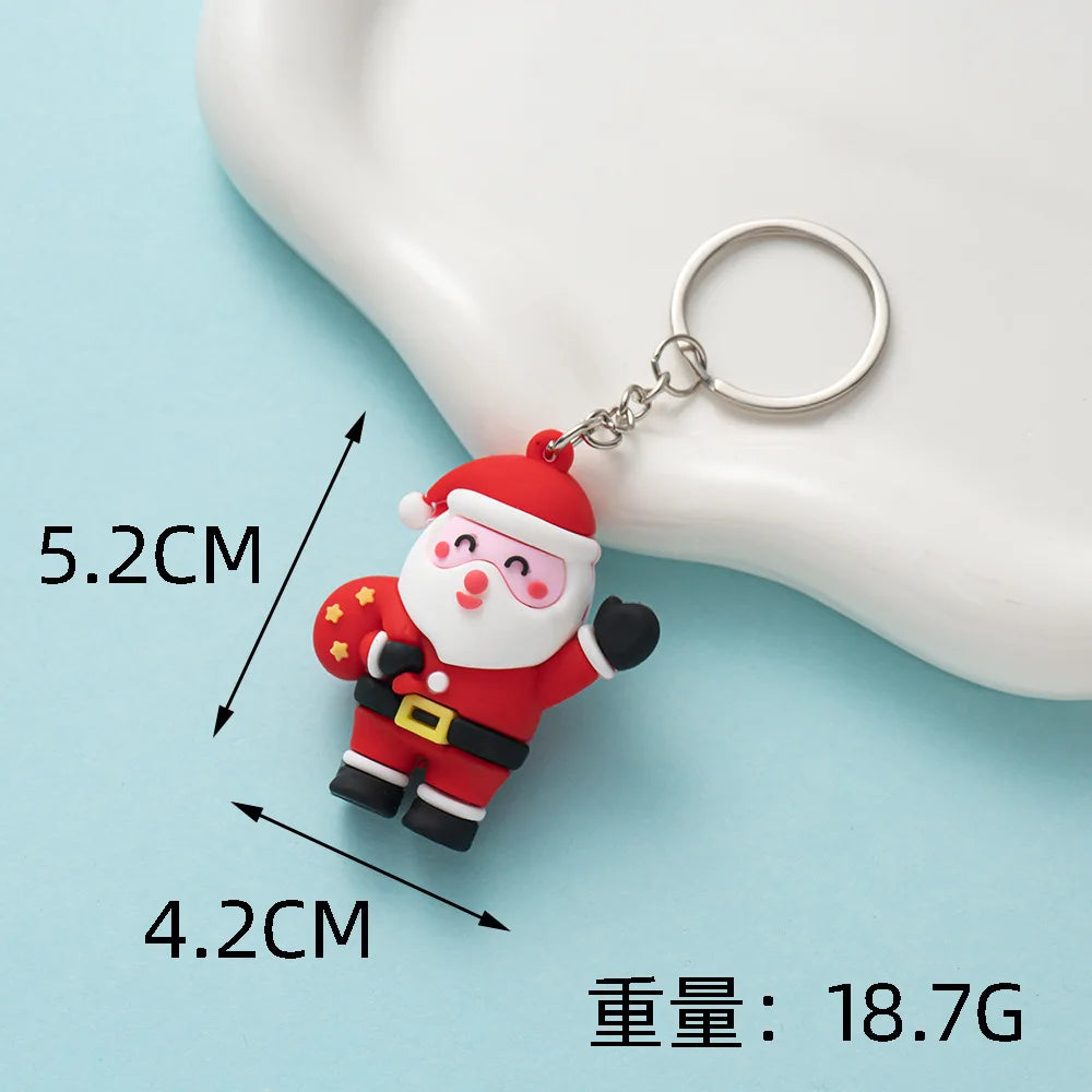 Christmas Keychain Cartoon Cute Doll Pendant Santa Claus Snowman Tree Keyring for Men Women Party Decoration Souvenir
