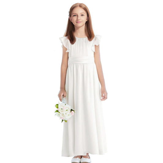 Flower Girl Dresses Flutter Sleeves Tulle Princess Ankle Long Gown Baby Christmas Wedding Party Gown Kids Clothing TD2327
