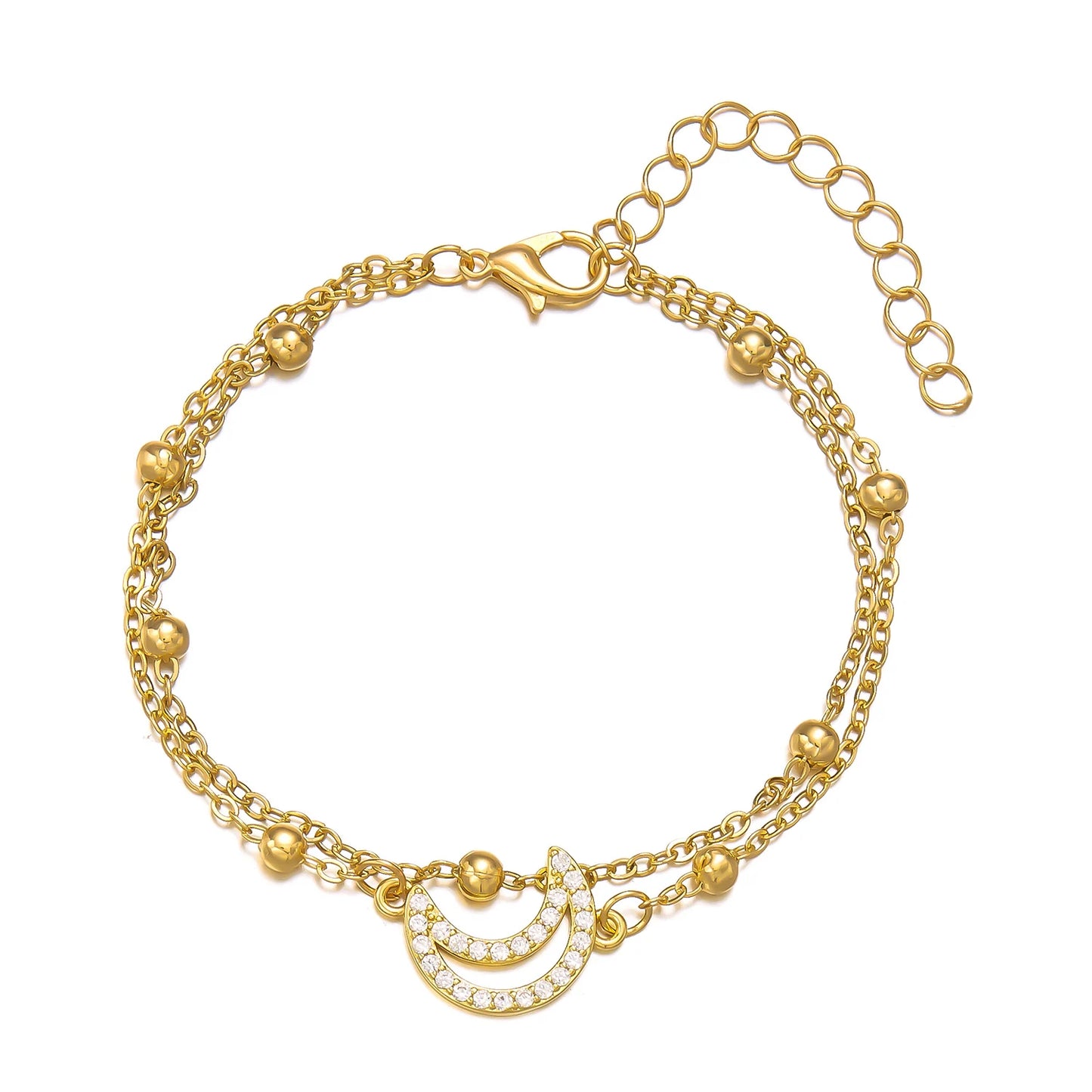 Stainless Steel Hollow Star Moon Bracelet for Women Gold Color Shiny Zircon Metal Chain Bangles Friendship Party Jewelry Gifts