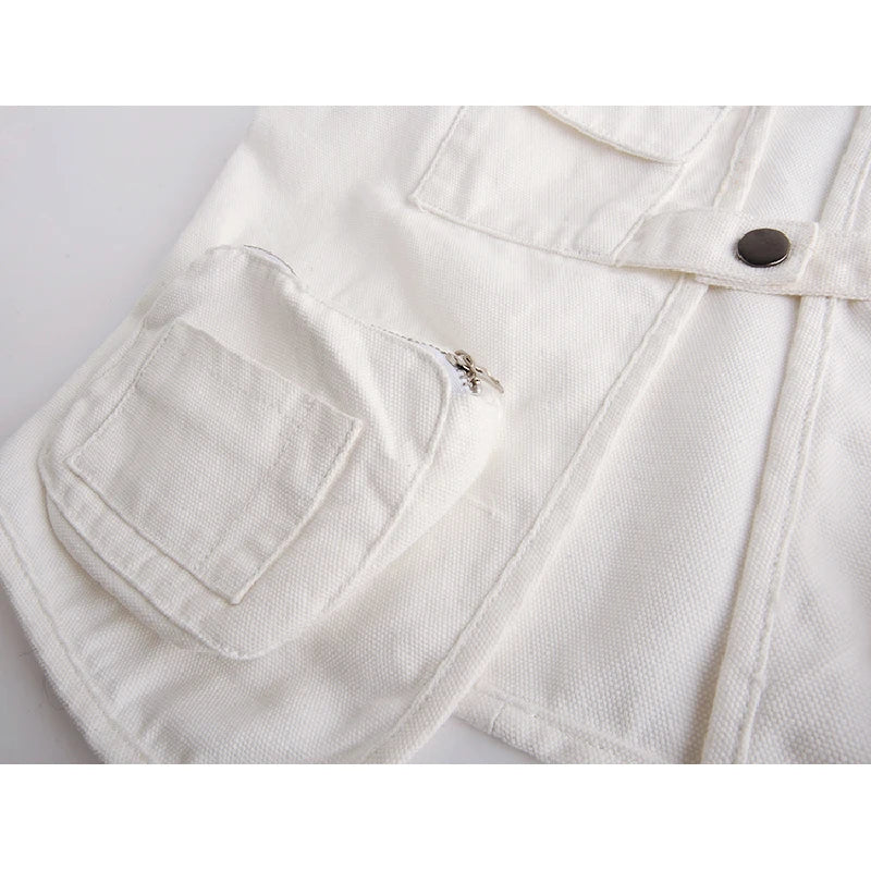 Summer Korean clothes White Denim Vest Women Cardigan Waistcoat Loose Short Big Pocket Sleeveless Jacket Jeans Vests Female Streetwear