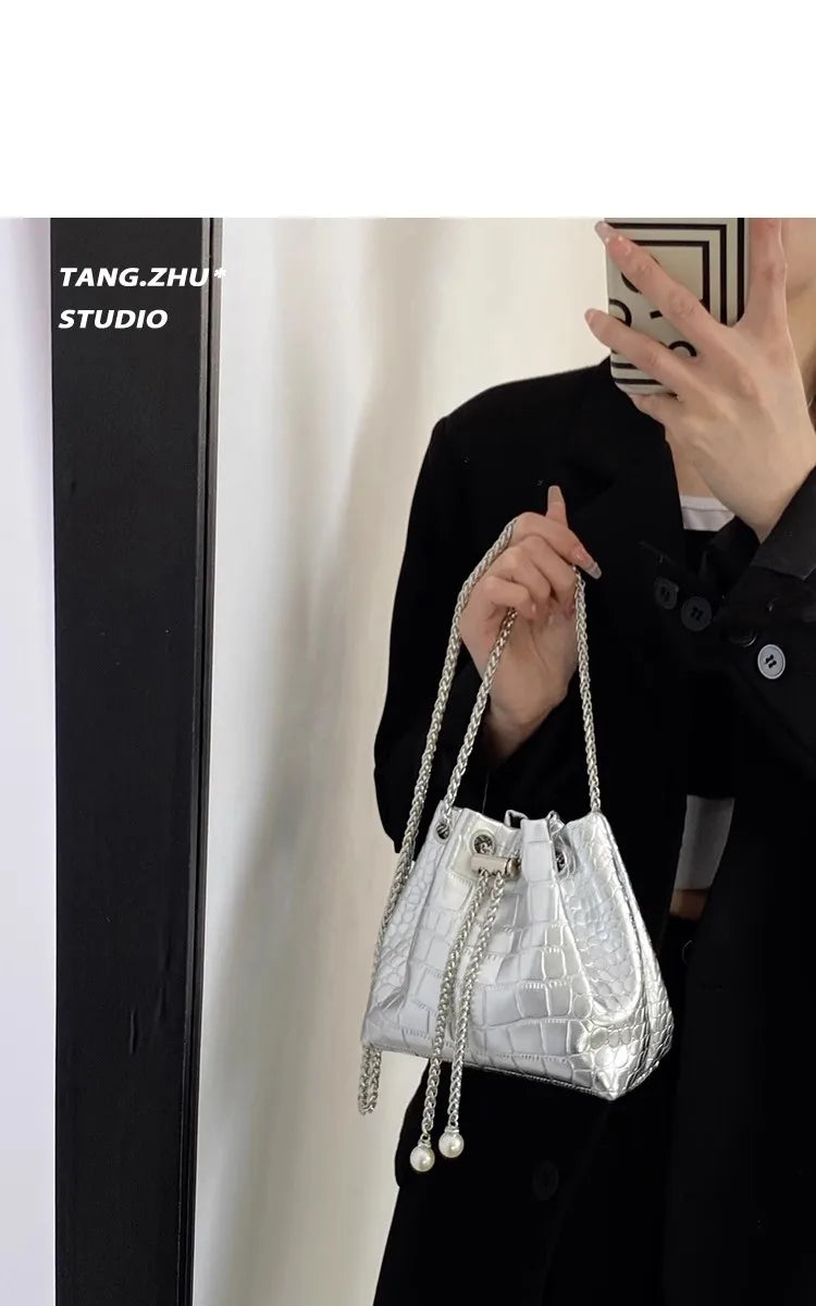 Y2K Girl Harajuku Women’s Gothic Handbags High Street Punk Streetwear One Shoulder Casual Chains Drawstring Crossbody Bags tote