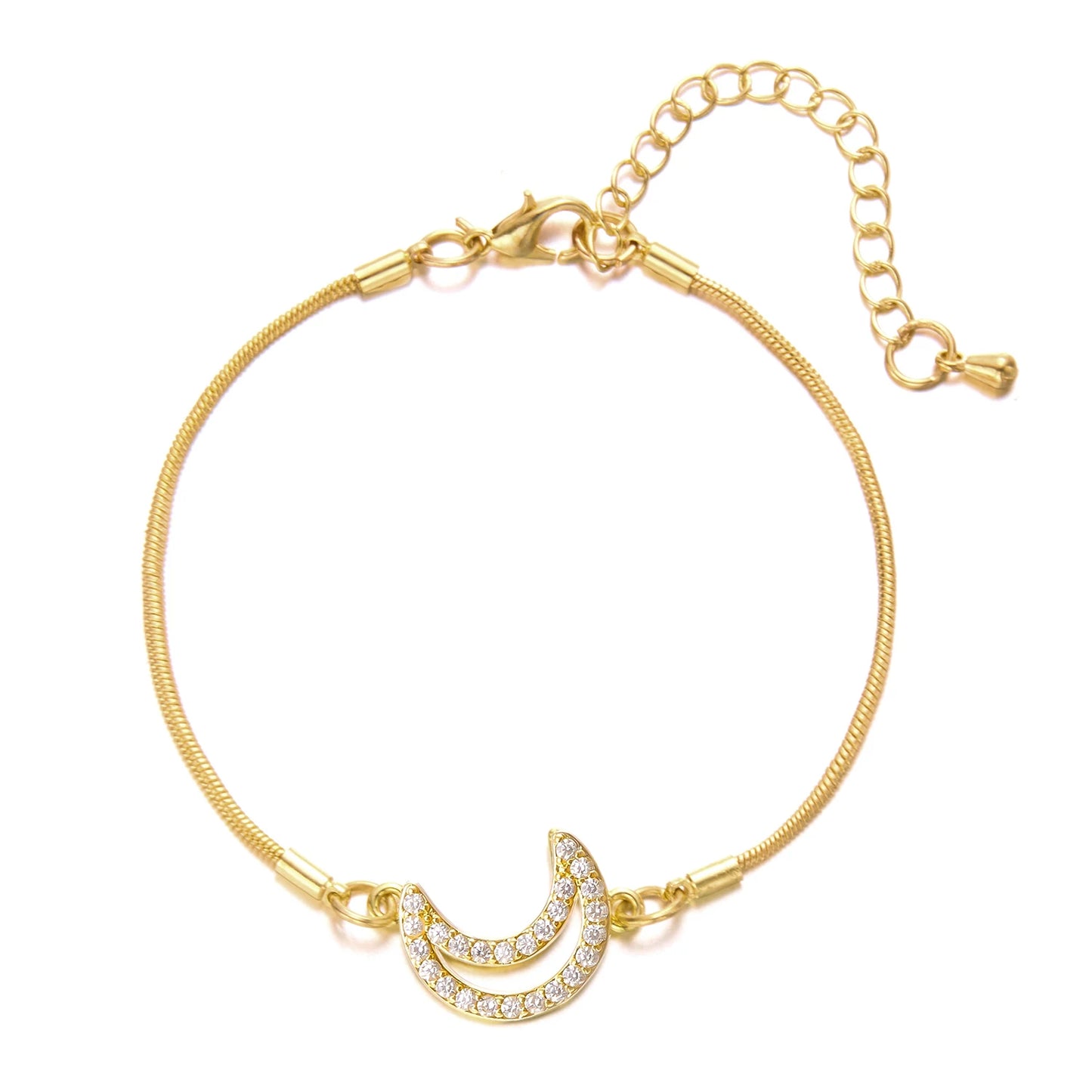 Stainless Steel Hollow Star Moon Bracelet for Women Gold Color Shiny Zircon Metal Chain Bangles Friendship Party Jewelry Gifts