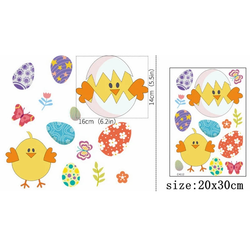 Happy Easter Window Stickers Rabbit Eggs Chick Wall Stickers Easter Decorations for Home 2022 Easter Party Bunny Wall Decals