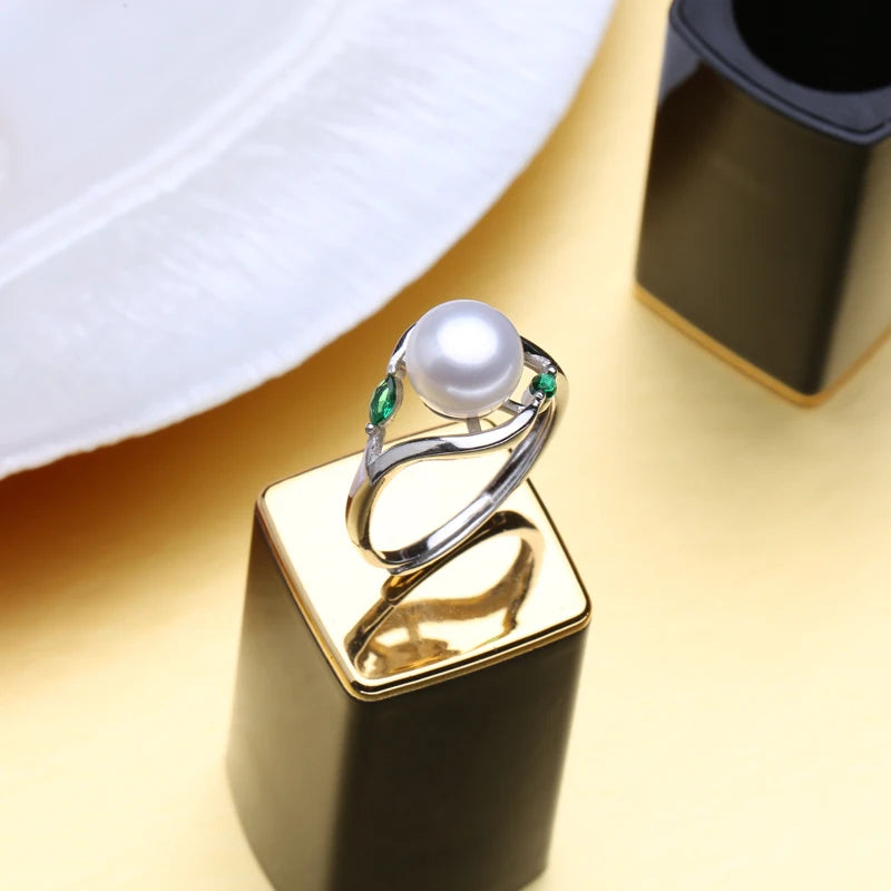 FENASY 925 Sterling Silver Natural Pearl Emerald Jewelry Sets Leaf Earrings Necklace Pendant Engagement Ring Sets For Women