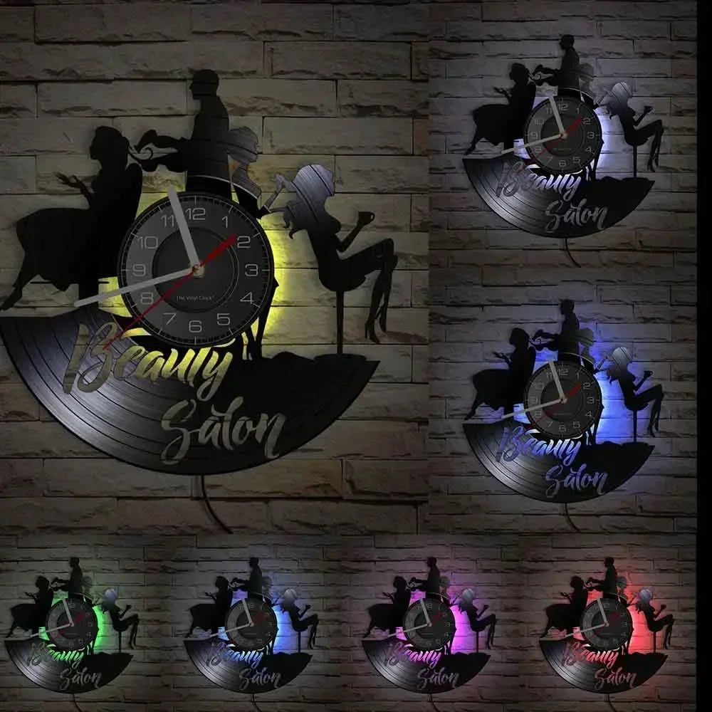 Barber Shop Sign Silent Haircutting Wall Clock Hairdressing Beauty Salon Design Vinyl Record Clock Watch Barber Shop Wall Decor