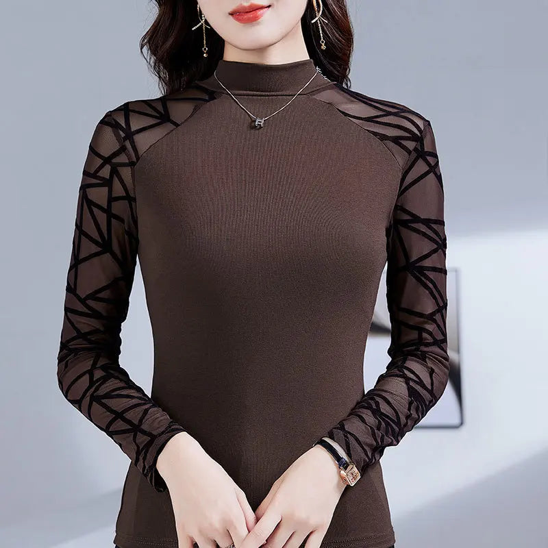 New 2025 clothes - Spring Half Sleeved Women Mesh Tops Fashion Casual Patchwork High Stretch Black T-Shirt M-3XL Clothes