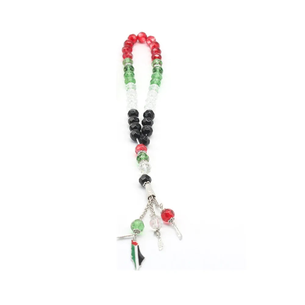 Palestine Arabic Flag Color 99 Tesbih Prayer Beads Rosary Tasbih Muslim Car-Home-Office Hanging Masbaha Misbaha Sibaha Subha