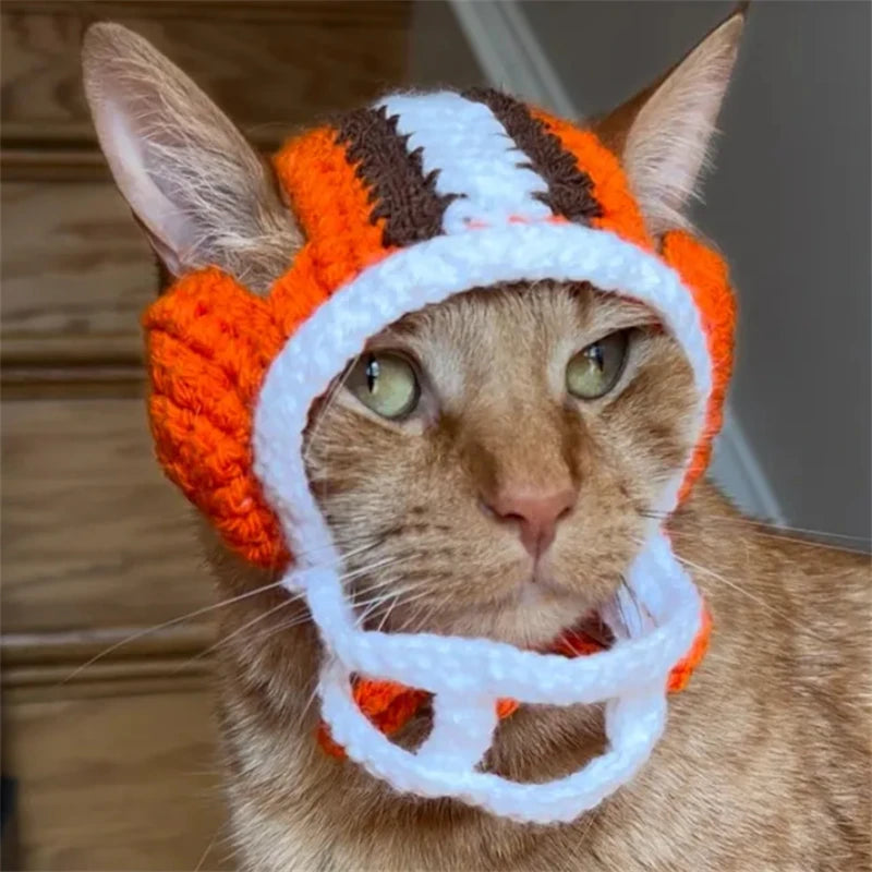 Pet helmet Handmade crocheted Cute Creative Fashion cat hat Halloween cat party cosplay costume cat hat Winter warm