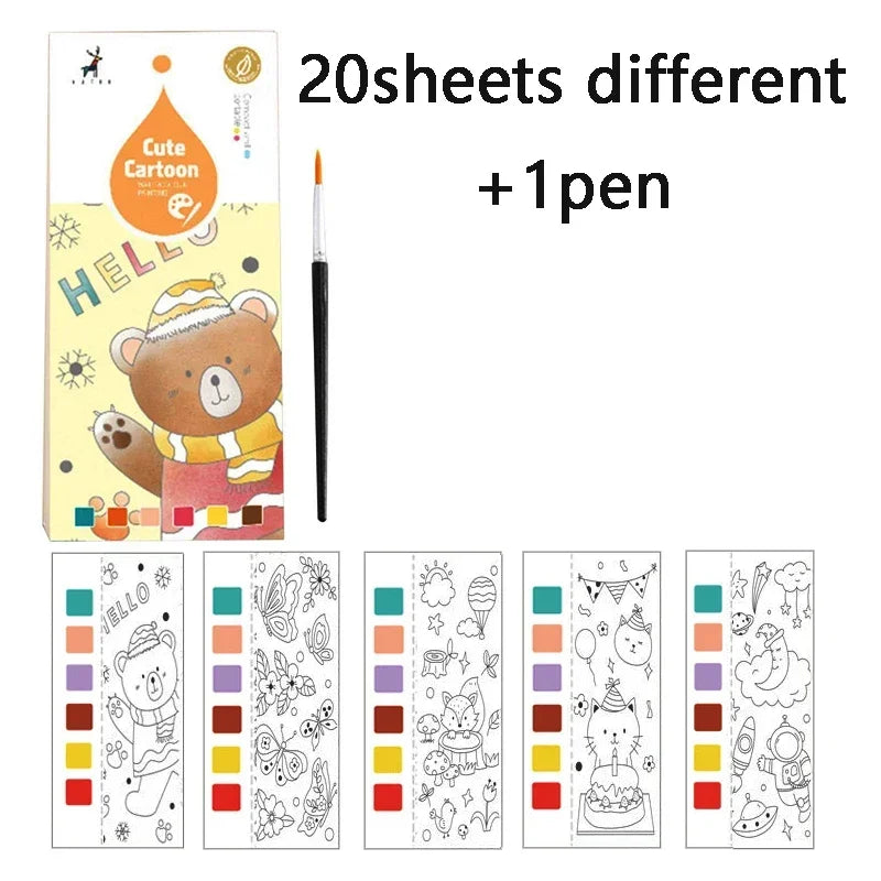 Portable Children Watercolor Painting Book 20 Sheets Gouache Graffiti Picture 1 Pen Coloring Water Drawing Books Set Kids Toy