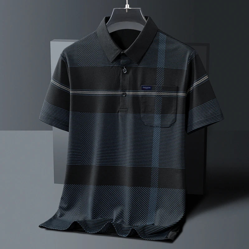 Men's Short Sleeve Button Summer Pullover Striped Pockets T-shirt England Style Casual Formal Turn-down Collar Vacation Tops