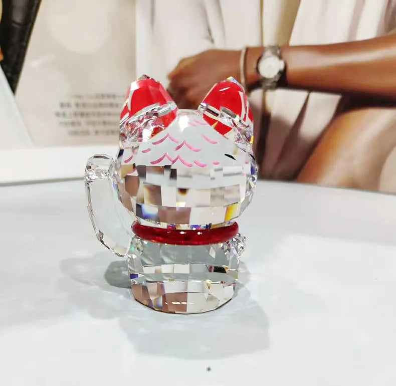 Crystal Lucky Cat Figurines Ornament Fortune Cat Paperweight Collection Craft Favorite Christmas Gift Home Decoration
