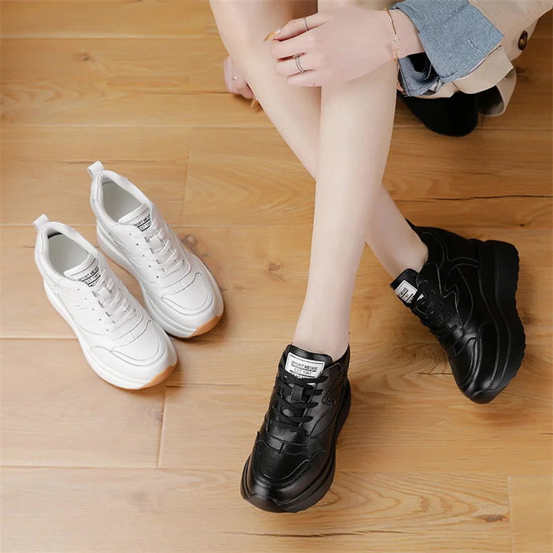 10cm Cow Suede Leather Women Vulcanized Shoes Platform Wedge Skate Boarding High Brand Heels Casual Summer Spring Shoes Size 41