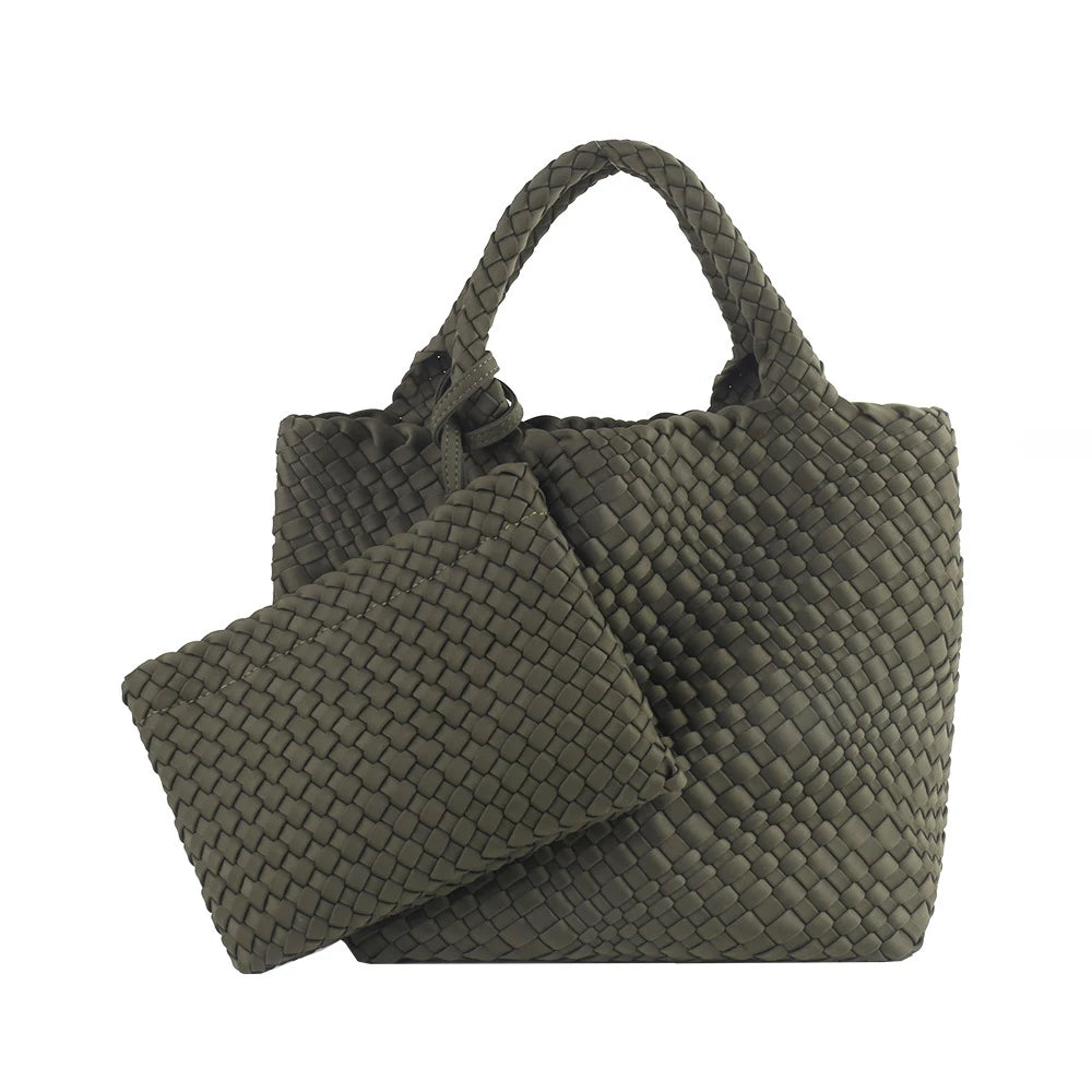 Hot Sale New Neoprene PU Woven Bag Beach Bag Large Capacity Woven Handbag Handmade Knitted Bag