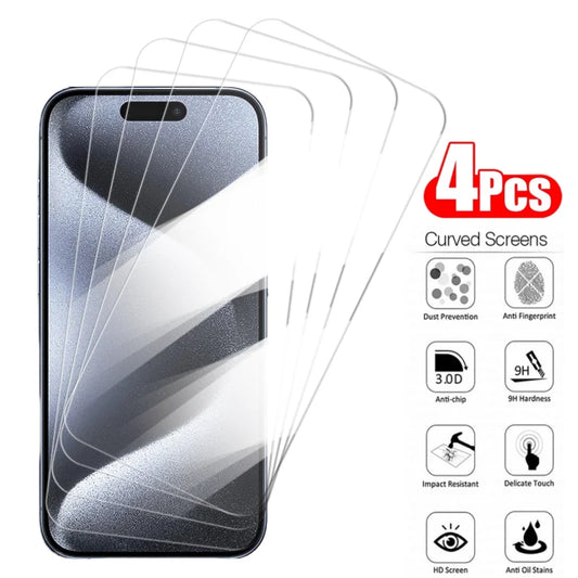 4 قطع من الزجاج المقوى لهاتف iPhone 15 Pro Max 15Pro 14 11 XR واقي شاشة كامل ضد السقوط لهاتف iPhone 15ProMax