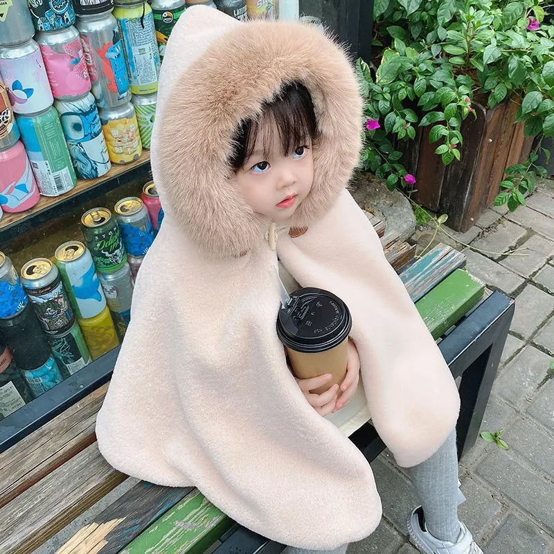 2024 Baby Kids Solid Color Cloak Fashion Cloak Newborn Autumn Winter Thick Warm Baby Girl Clothing Girls Causal Hooded Coat