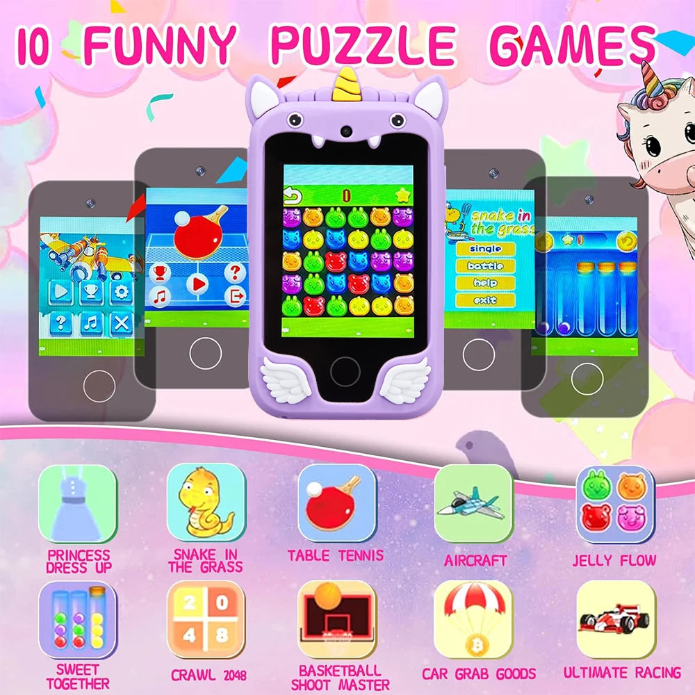 Kinder Musikalisches Smartphone Spielzeug Cartoon Einhorn Touchscreen Baby Mobile für Mädchen Jungen Lernspielzeug Geburtstag Weihnachtsgeschenke