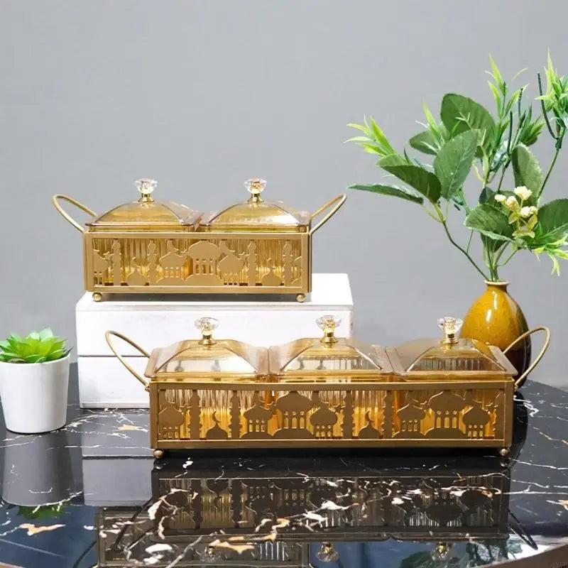 4X7B Ramadans Pastry Decorative Tray Elegant Metal Platter Eid Mubarak Plate