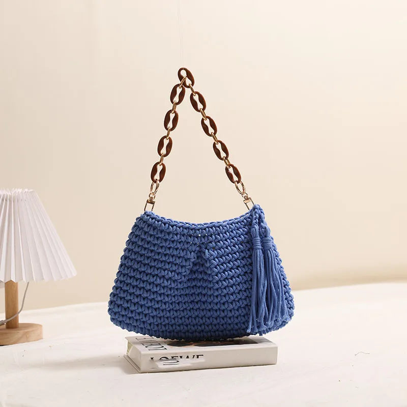 Straw Clutch Purse For Women Woven Beach Bag Summer Crochet Tote Handbag Purse Raffia Bag Casual Rattan Female Shoulder Bag