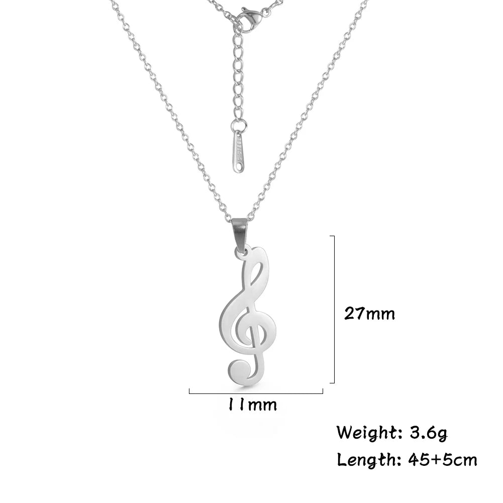 Music Necklace Score Note Treble Chain Musical Symbol G Clef Valentines Day Gift For Woman Men Kid Child Stainless Steel Jewelry