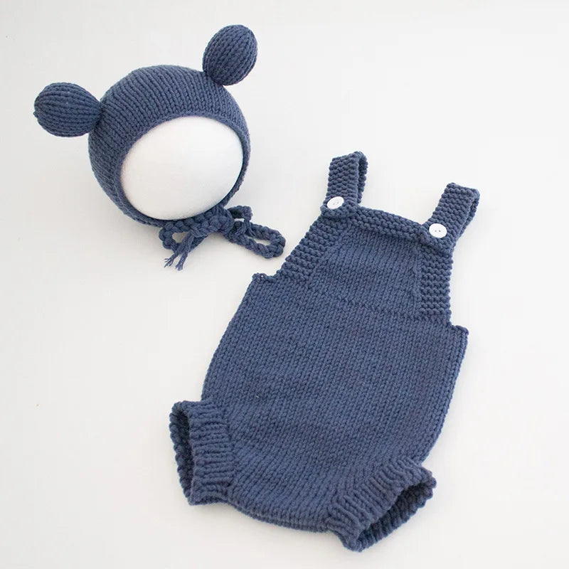 Infant Baby Jungen Mädchen Gestrickte Overall + Hut Einfarbig Neugeborenen Baby Gestrickte Bodys 0-3M Kinder Fotografie Kleidung