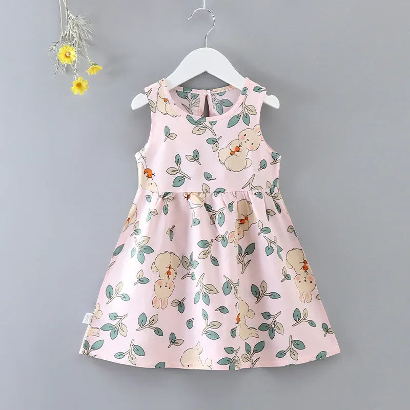 Girls Summer Dress Sleeveless Cute Print