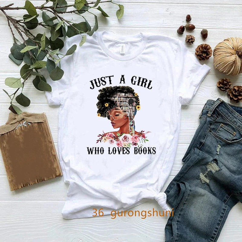 New Nerdy Dirty Inked And Curvy T-Shirt Melanin Black Queen Loves Books T Shirt Women Clothes Short Sleeve 90s Tees Summer Tops