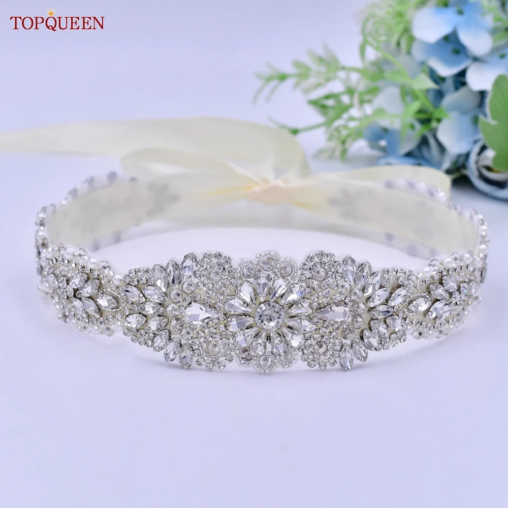 TOPQUEEN S119 Wedding Dress with Decorative Decals Wedding Dress Accessories Wedding Dress with Luxury Diamond Handmade