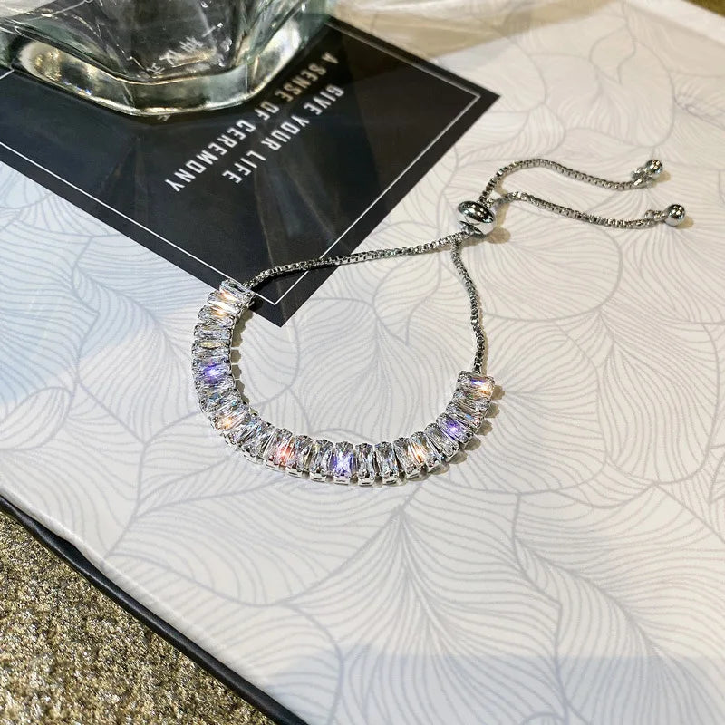 Colorful Zircon Butterfly Drawstring Bracelets For Women Lovely Bowknot Silver Color Adjustable Bracelets Jewelry Birthday Gifts