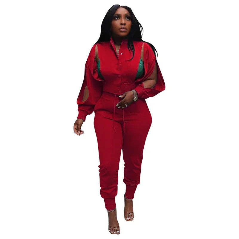 Streetwear 2 Piece Sets Women Outfit Spring Clothes 2025 Women Zip Up Hollow Out Jacket Top and Pant Sets Two Pieces Sweatsuits