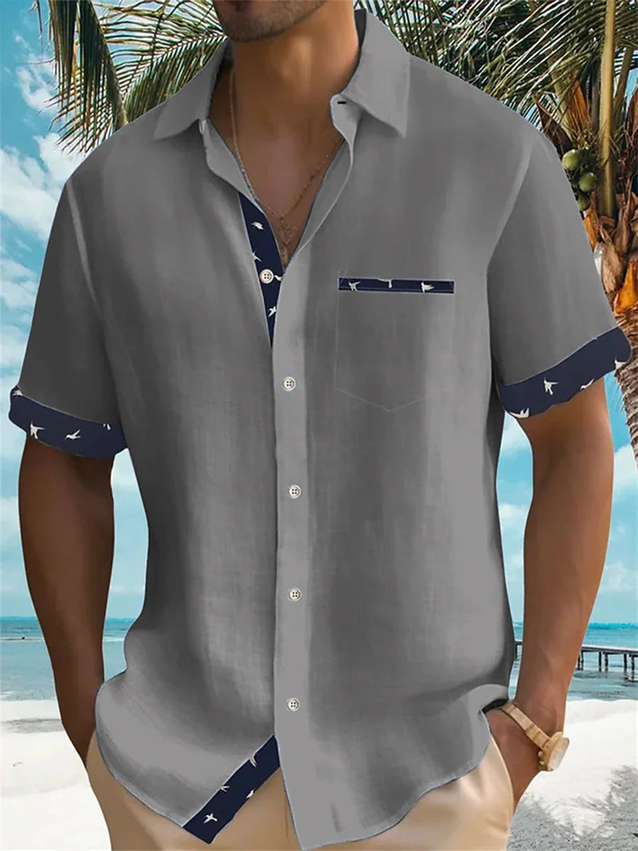 solid color summer shirt men's Hawaiian shirt casual fashion street short sleeve beach holiday party men's pocket shirt 5XL mon