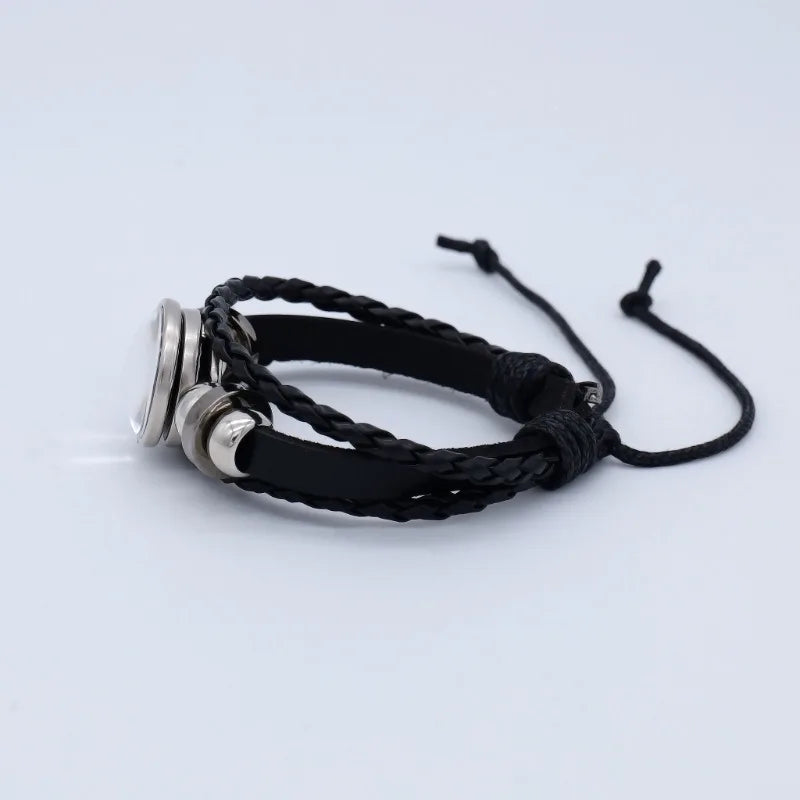 Syria Three Stars Flag Pu Leather Gemstone Bracelet Length Adjustable Men Women Kids Black Hand Rope National Flag Wristband
