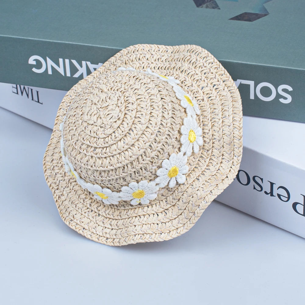 Pets Straw Hat Handcrafted Adjustable Bowknot Summer Spring Cats Dogs Pets Cap Daily Decor Sunhat