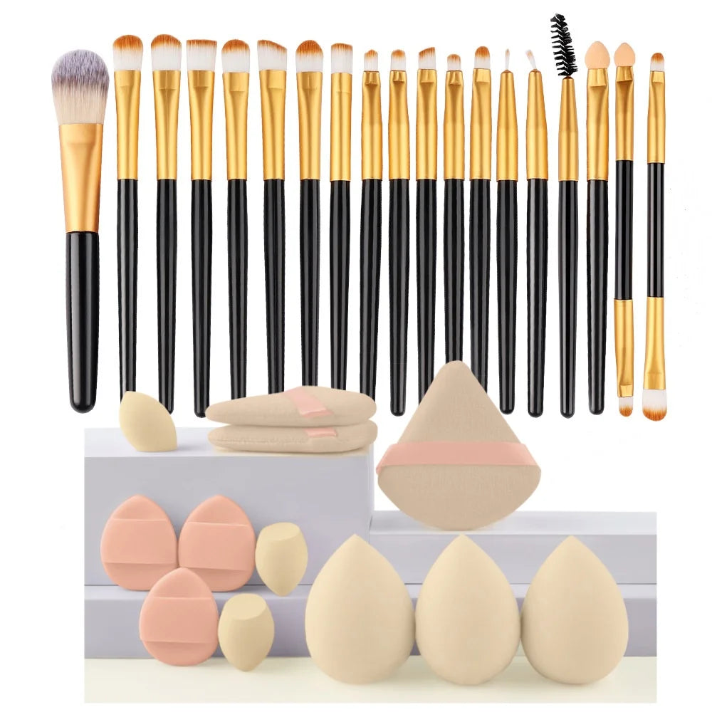 12/32pcs Makeup brush and sponge set Professional Makeup brush Set Beauty Blender Triangle Powder Puff Clean Powder Puff
