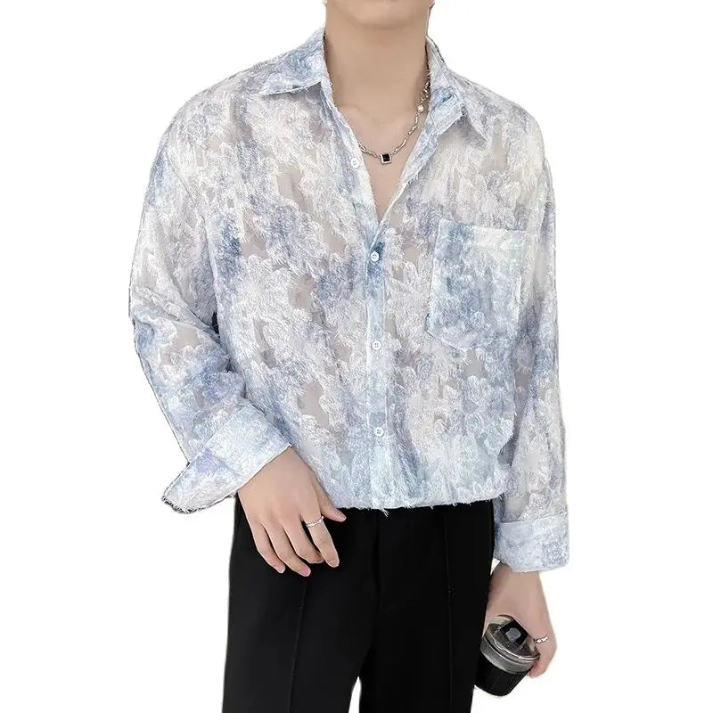 Loose Long-sleeved Shirt, Men's Single-breasted Square Collar Shirts Fashion Casual Blouse - mon