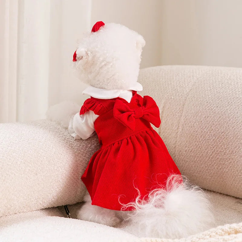 Dog Dress Pet Dog Clothes Luxury Puppy Skirt Retro Dog Bow Christmas Pet Dog Costume Chihuahua Pug Fench Bulldog Apparel Dresses