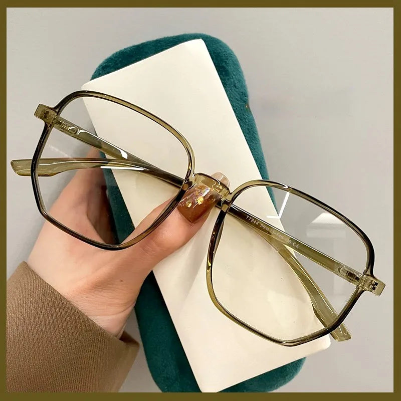 Oversized Frame Anti-blue Light Transparent Glasses Women Men Fashion Sunglasses UV400 Protection Flat Mirror Computer Eyeglases