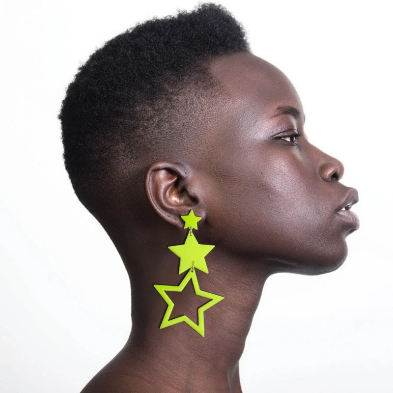 Stern-Ohrringe für Frauen, neonfarben, hohle Stern-Ohrringe, funkelnde Stern-Tropfen-Ohrringe, Schmuck, Geschenk zum Valentinstag